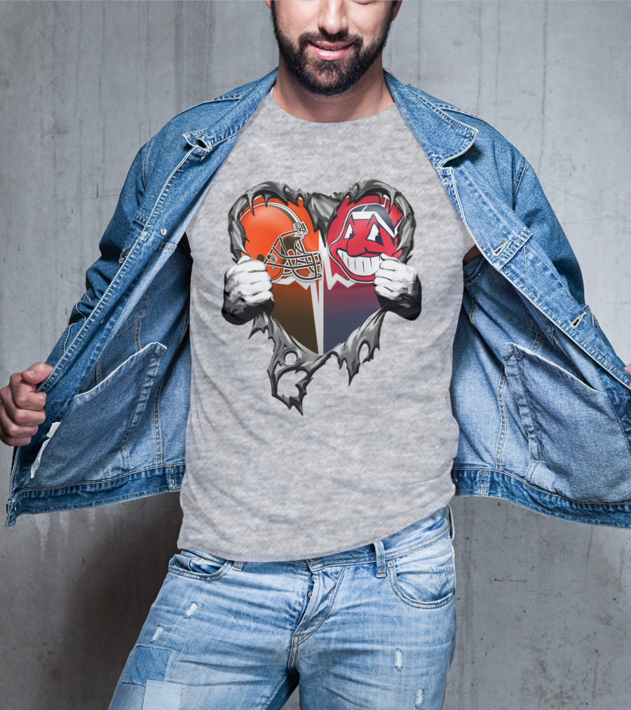Cleveland Browns And Cleveland Indians Heart T-Shirt