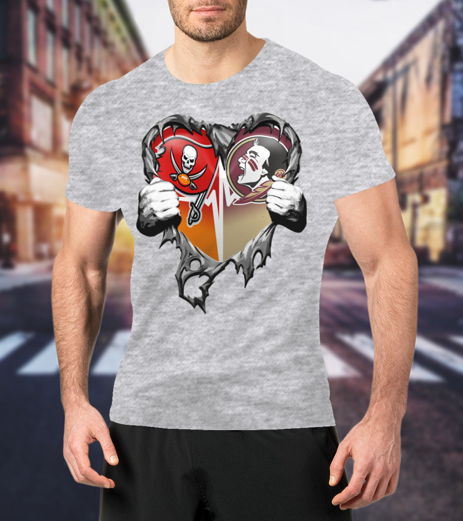 Tampa Bay Buccaneers Florida State Seminoles Heart Symbol Xatt025 T-Shirt