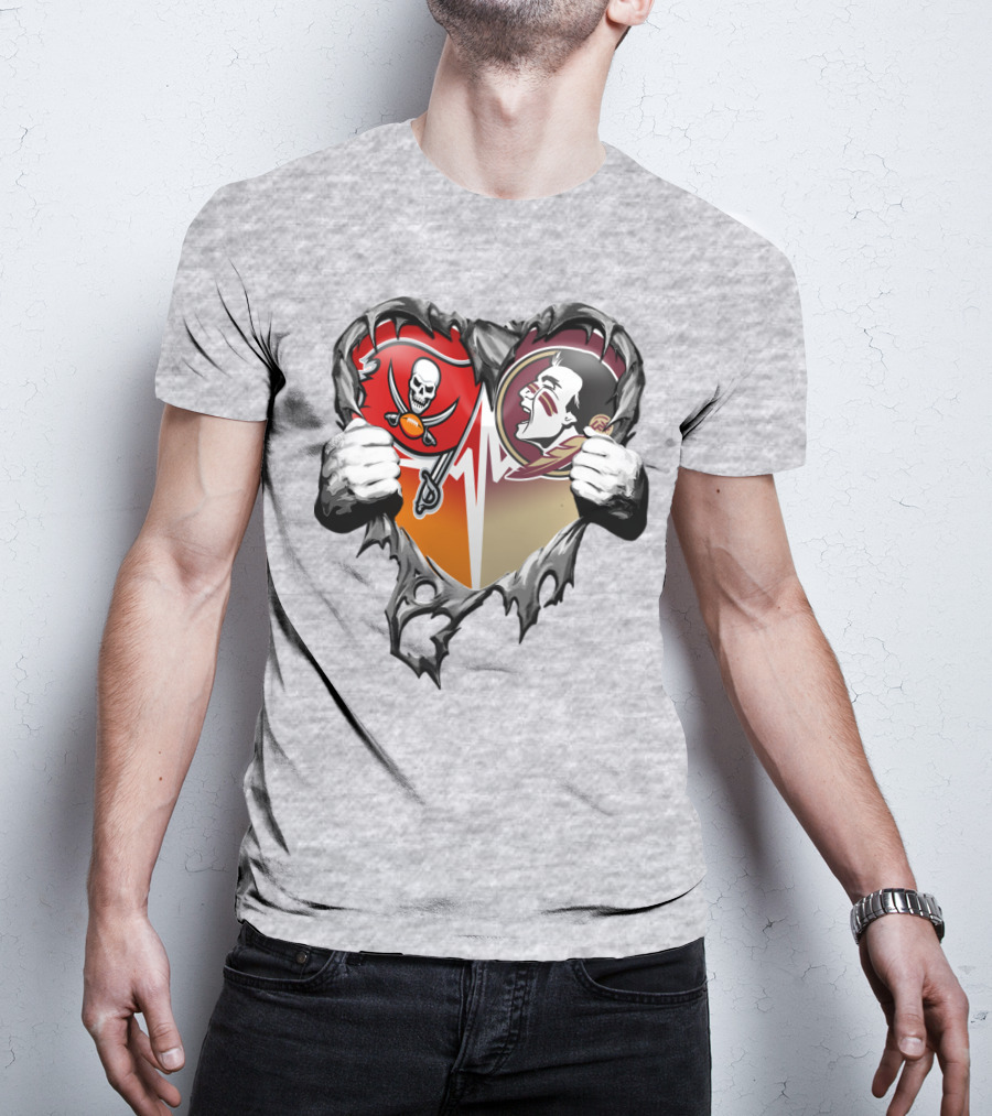 Tampa Bay Buccaneers Florida State Seminoles Heart Symbol Xatt025 T-Shirt