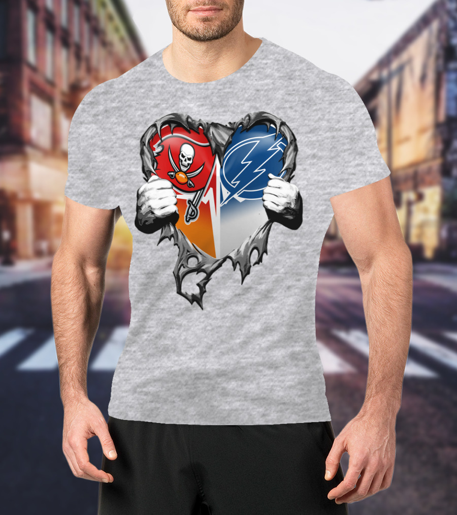 Tampa Bay Buccaneers And Tampa Bay Lightning Heart T-Shirt