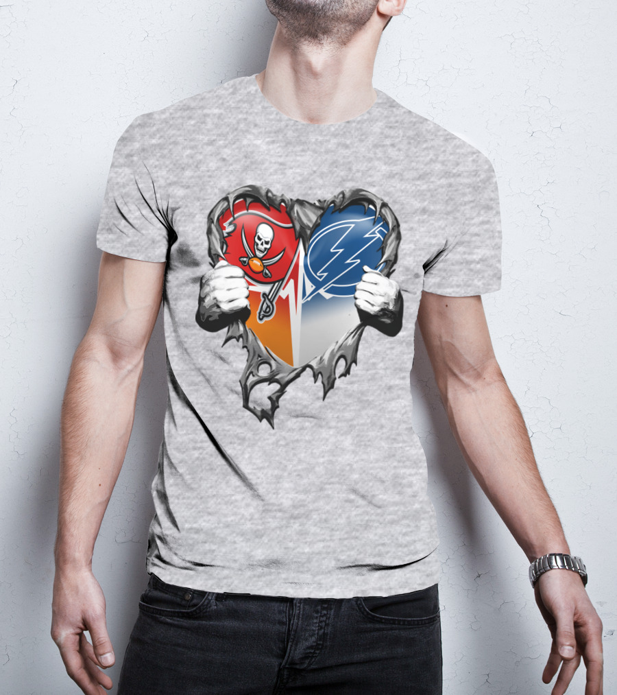 Tampa Bay Buccaneers And Tampa Bay Lightning Heart T-Shirt