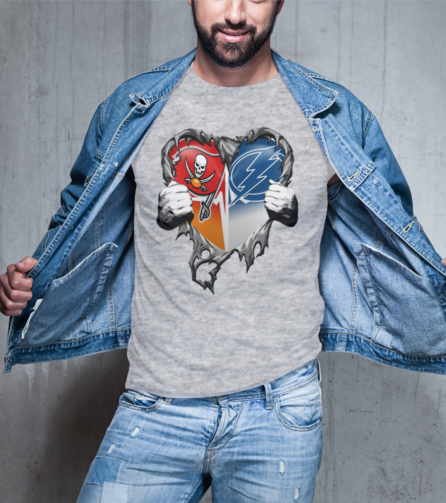Tampa Bay Buccaneers And Tampa Bay Lightning Heart T-Shirt