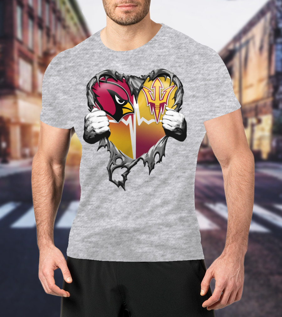 Arizona Cardinals Arizona State Sun Devils Heart Dual Allegiance T-Shirt