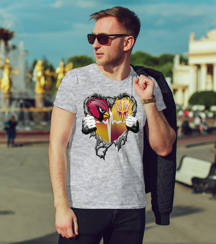 Arizona Cardinals Arizona State Sun Devils Heart Dual Allegiance T-Shirt