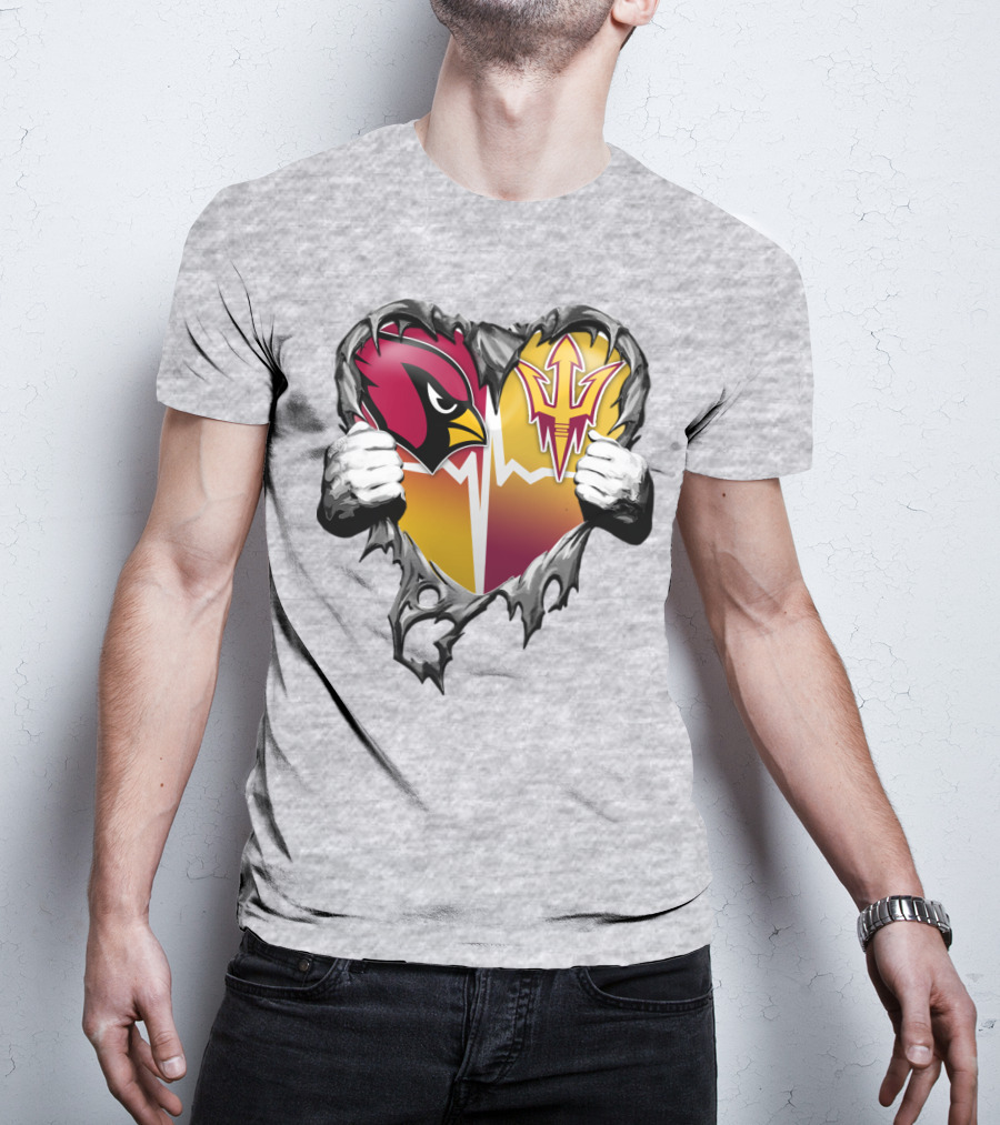 Arizona Cardinals Arizona State Sun Devils Heart Dual Allegiance T-Shirt