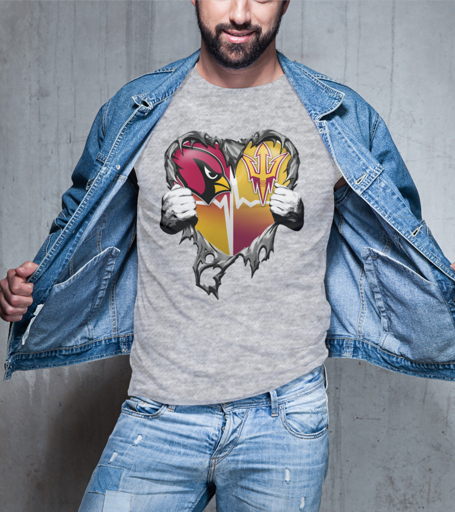 Arizona Cardinals Arizona State Sun Devils Heart Dual Allegiance T-Shirt