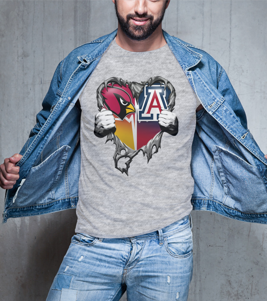 Arizona Cardinals And Arizona Wildcats Heart Tear T-Shirt