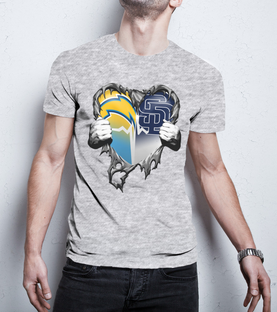 Los Angeles Chargers San Diego Padres Heart Logo Fusion T-Shirt