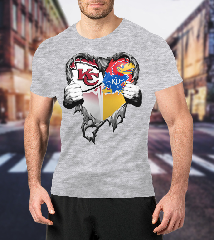 Kansas City Chiefs Jayhawks Ku Heart Tear T-Shirt