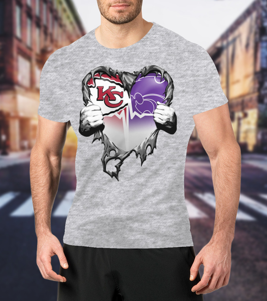 Kansas City Chiefs And Kansas State Wildcats Heart T-Shirt