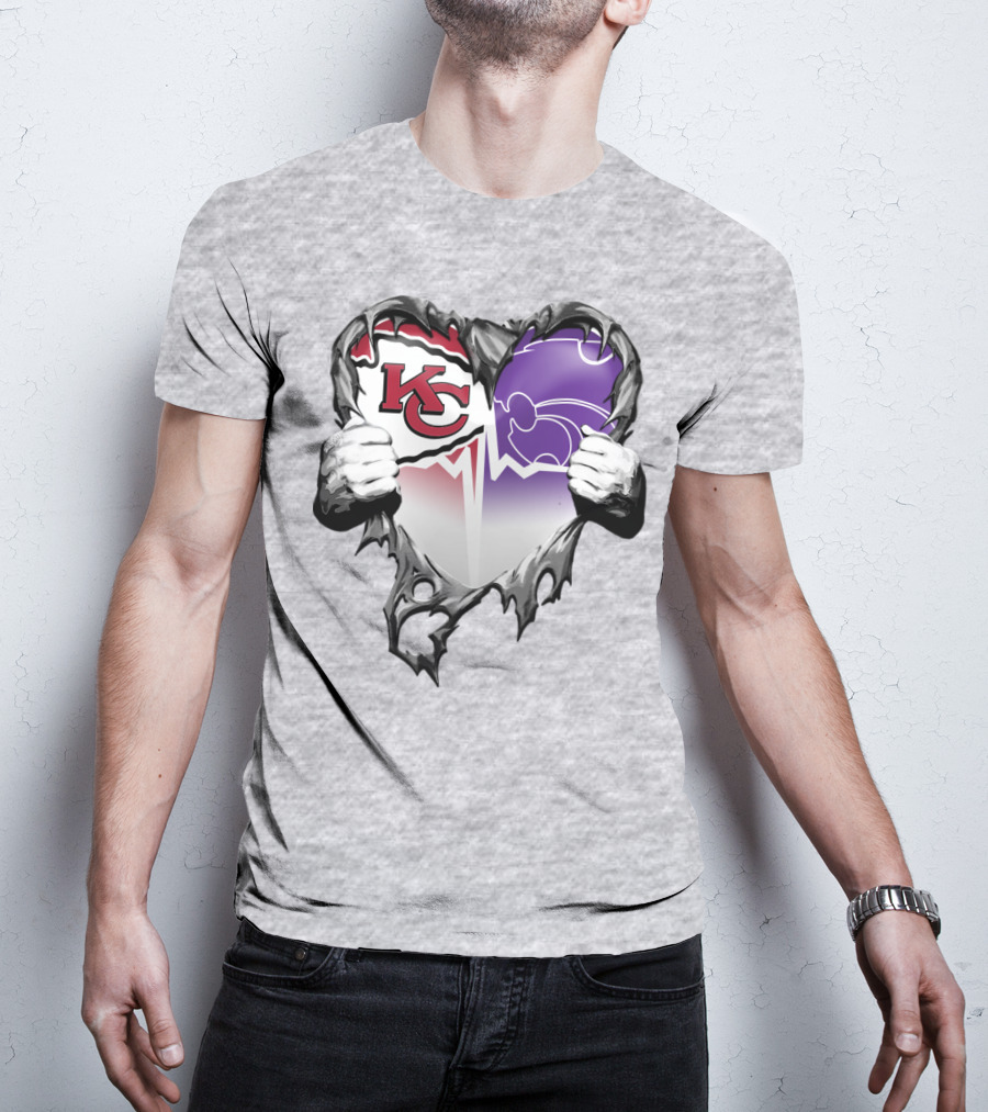 Kansas City Chiefs And Kansas State Wildcats Heart T-Shirt