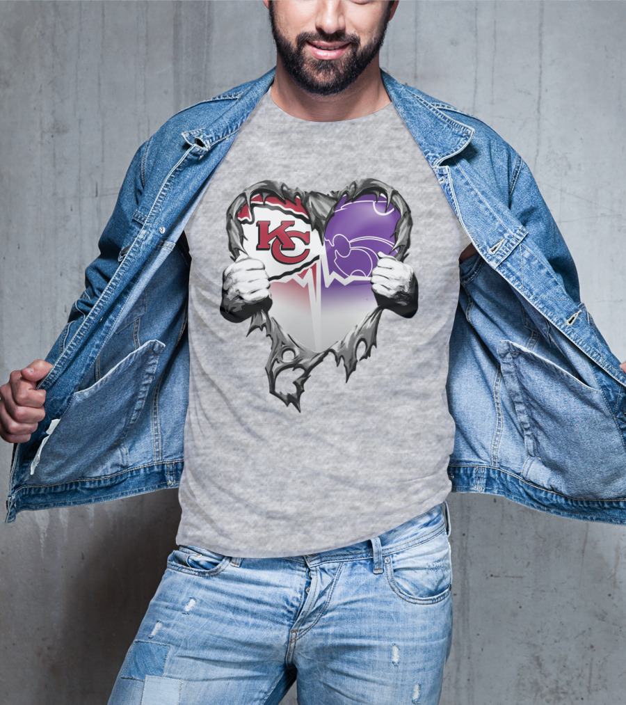Kansas City Chiefs And Kansas State Wildcats Heart T-Shirt