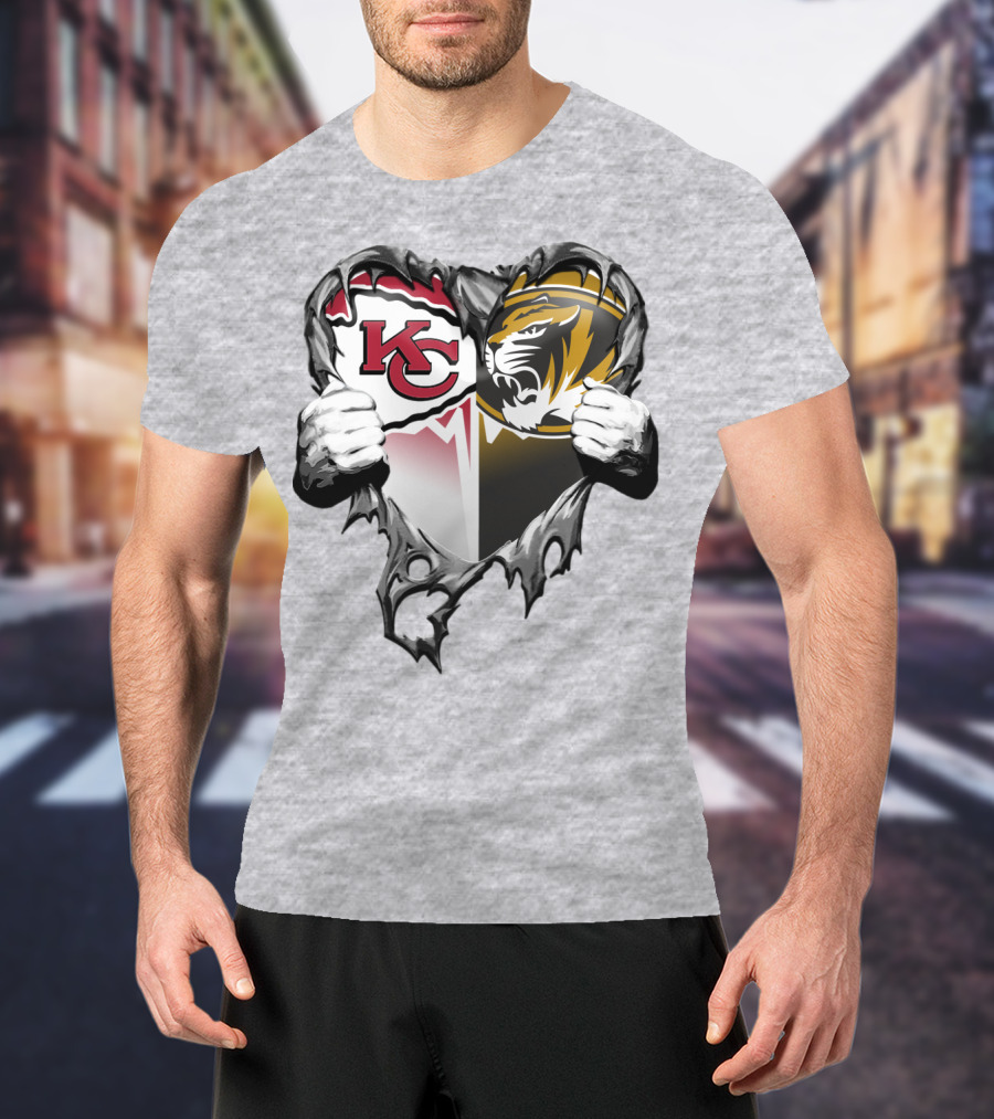 Kc Chiefs And Missouri Tigers Heart T-Shirt