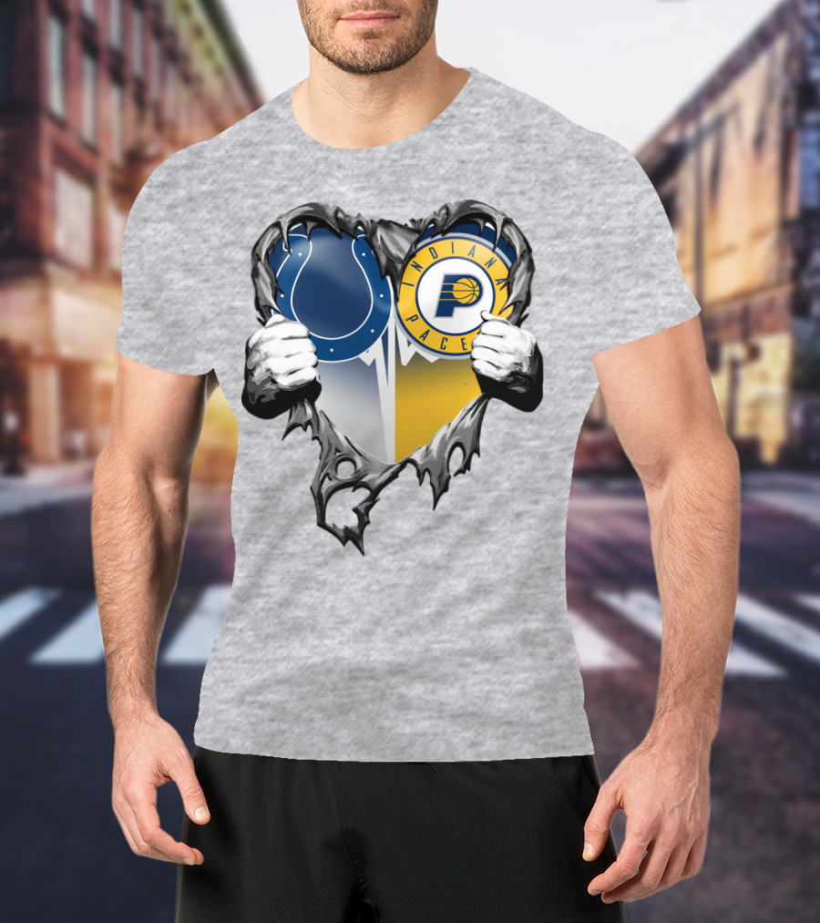 Indianapolis Colts Indiana Pacers Heart Rip T-Shirt