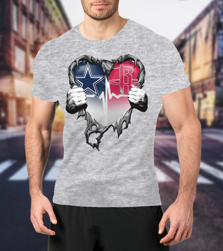 Dallas Cowboys Houston Rockets Torn Heart Logo Fusion T-Shirt