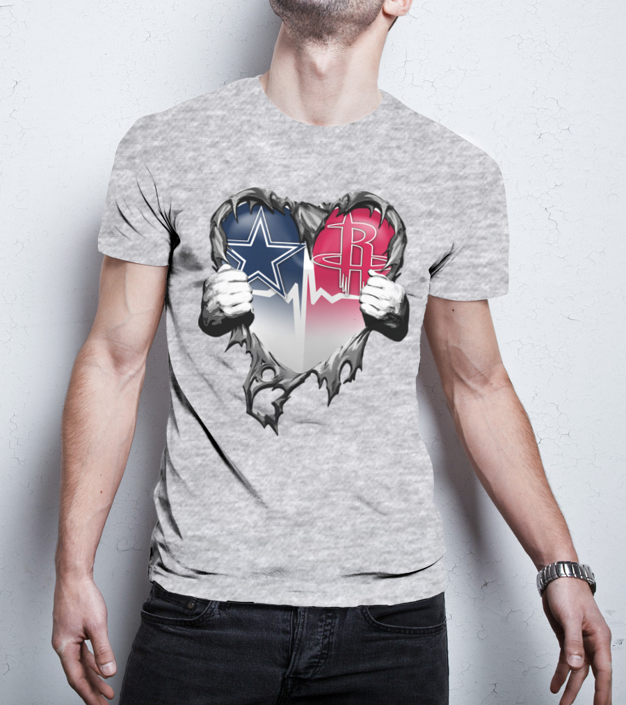 Dallas Cowboys Houston Rockets Torn Heart Logo Fusion T-Shirt
