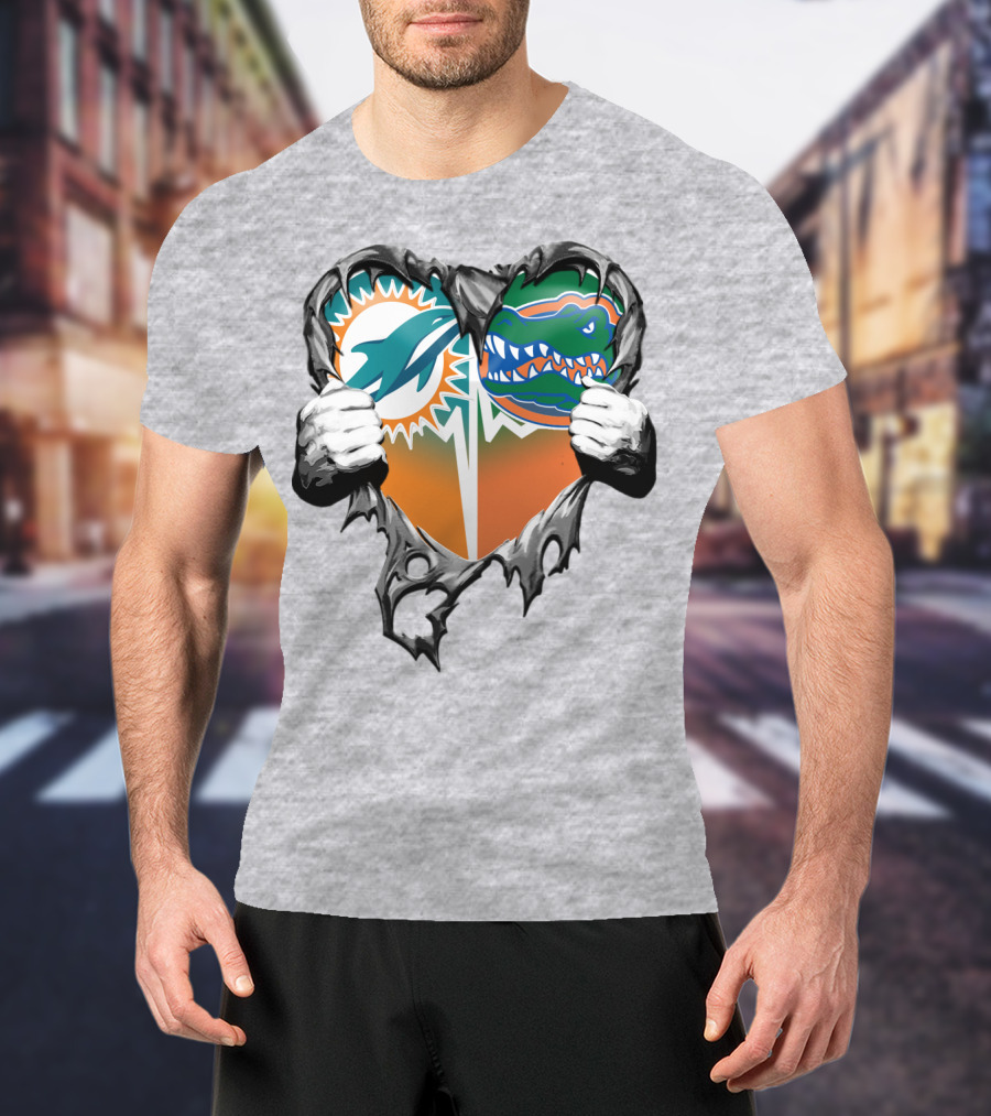 Miami Dolphins Florida Gators Heart Design Xatt048 T-Shirt