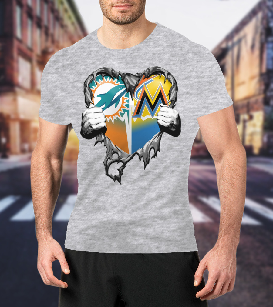 Miami Dolphins Miami Marlins Heart T-Shirt