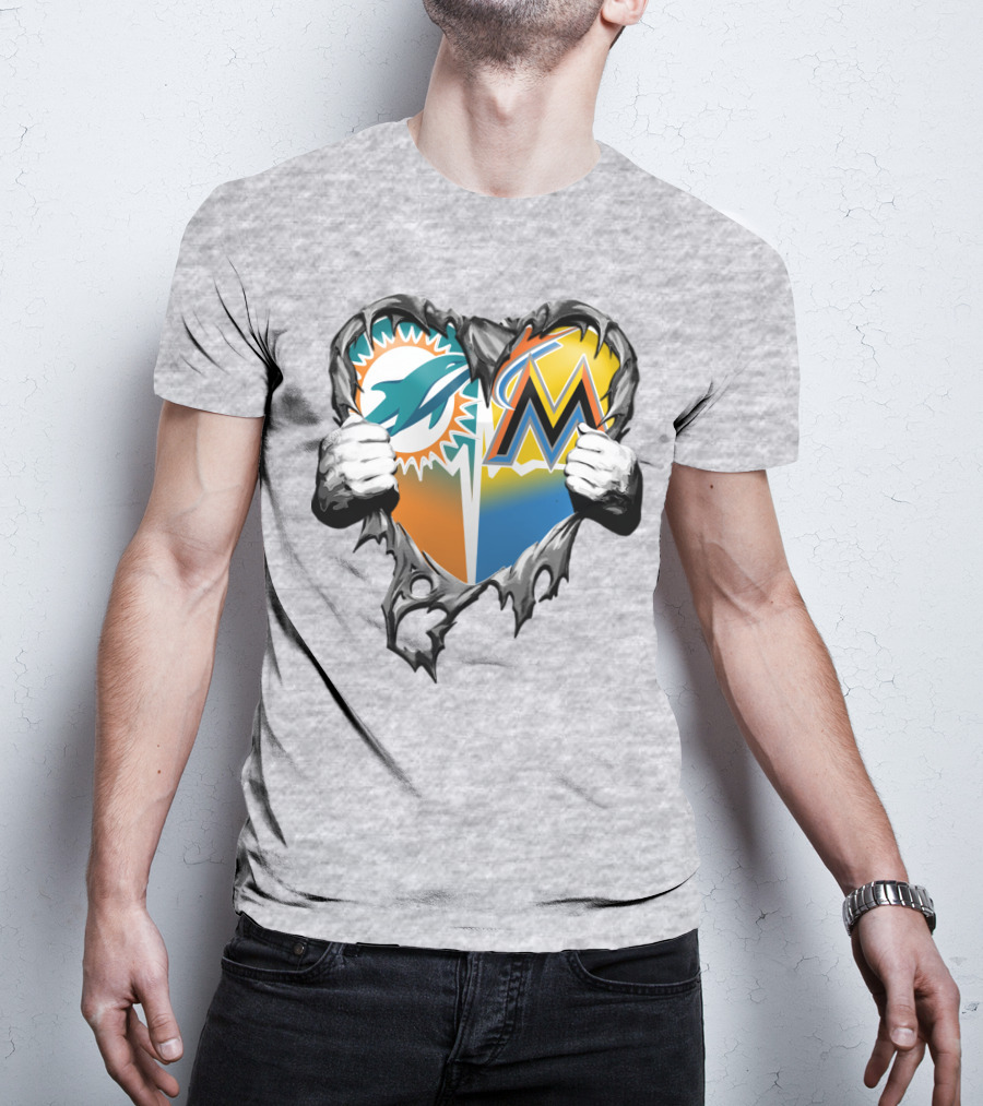 Miami Dolphins Miami Marlins Heart T-Shirt