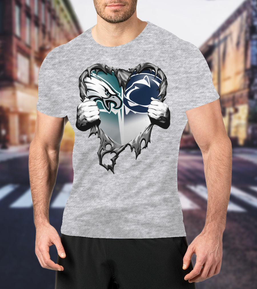 Philadelphia Eagles And Penn State Nittany Lions Heart Logo Rip Xatt053 T-Shirt