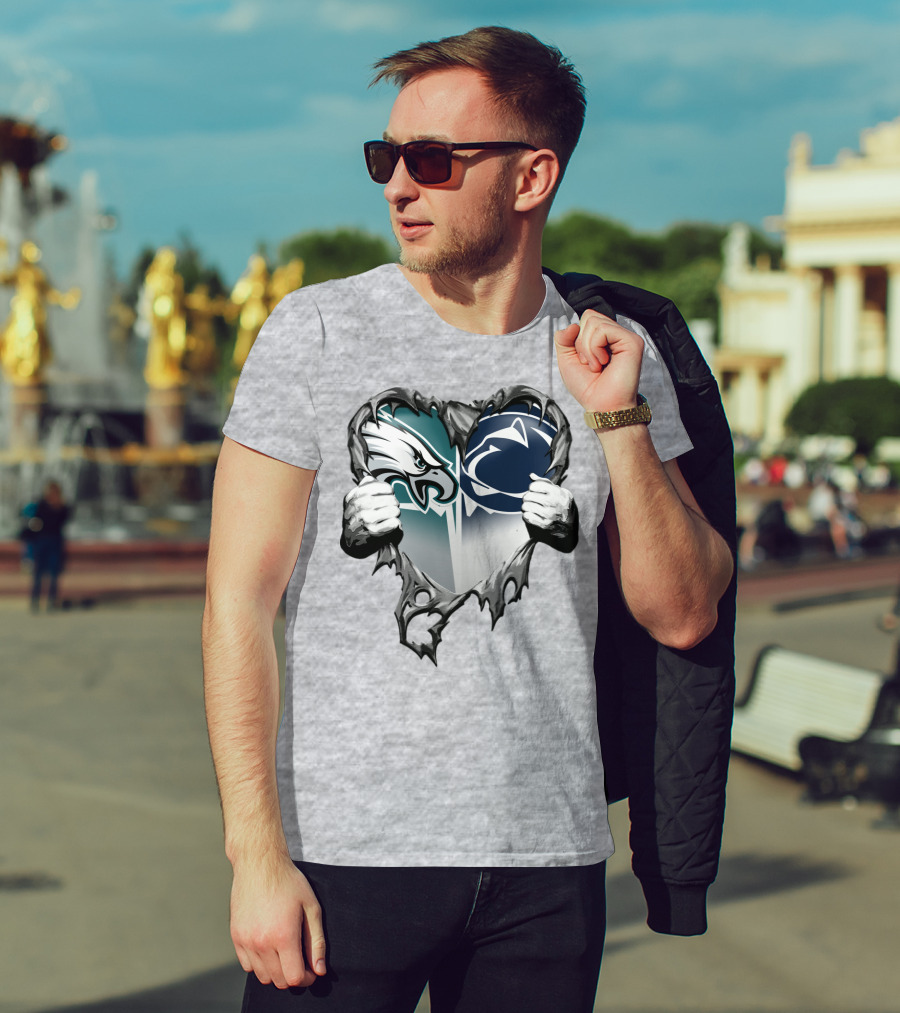 Philadelphia Eagles And Penn State Nittany Lions Heart Logo Rip Xatt053 T-Shirt