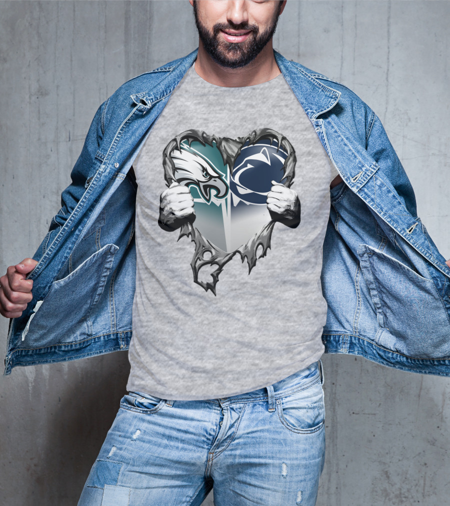 Philadelphia Eagles And Penn State Nittany Lions Heart Logo Rip Xatt053 T-Shirt