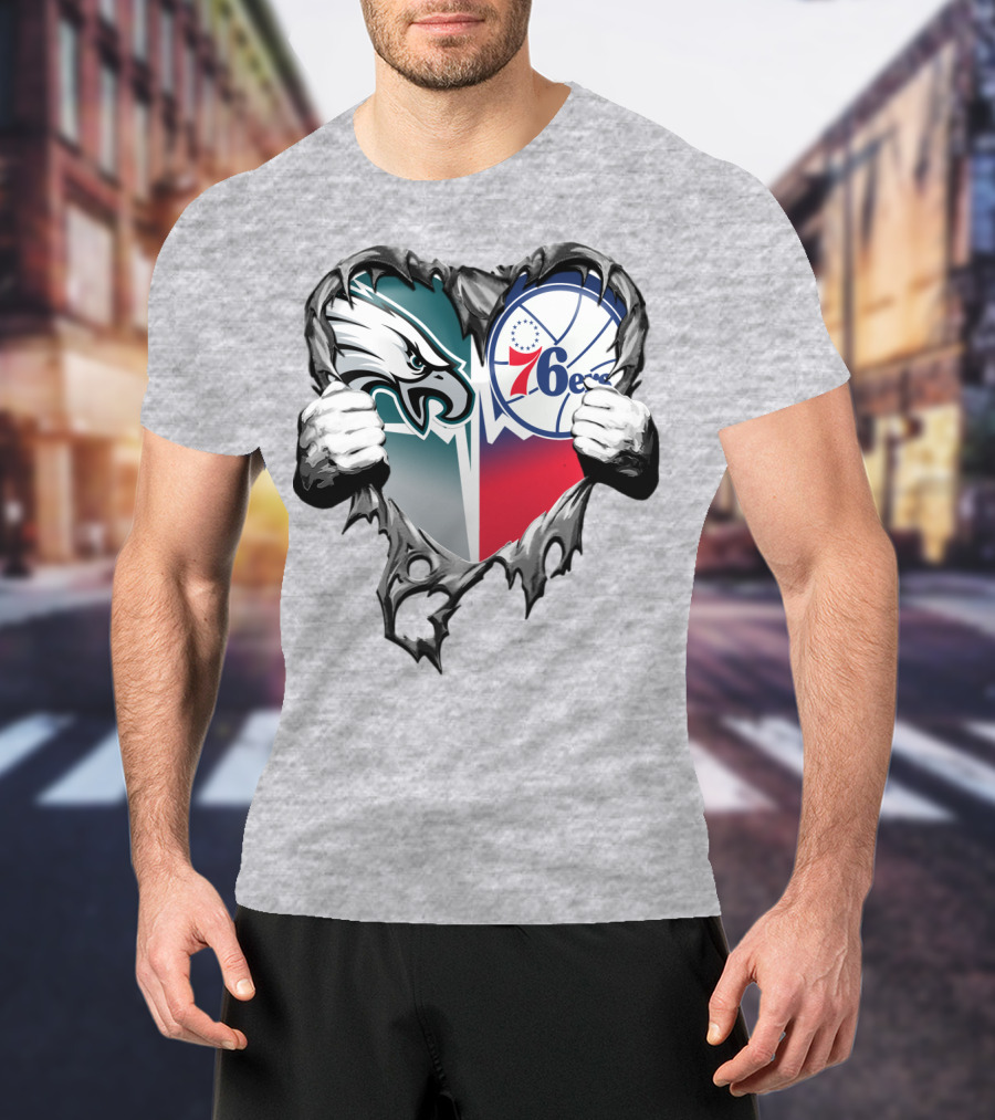Philadelphia Eagles And 76ers Heart T-Shirt