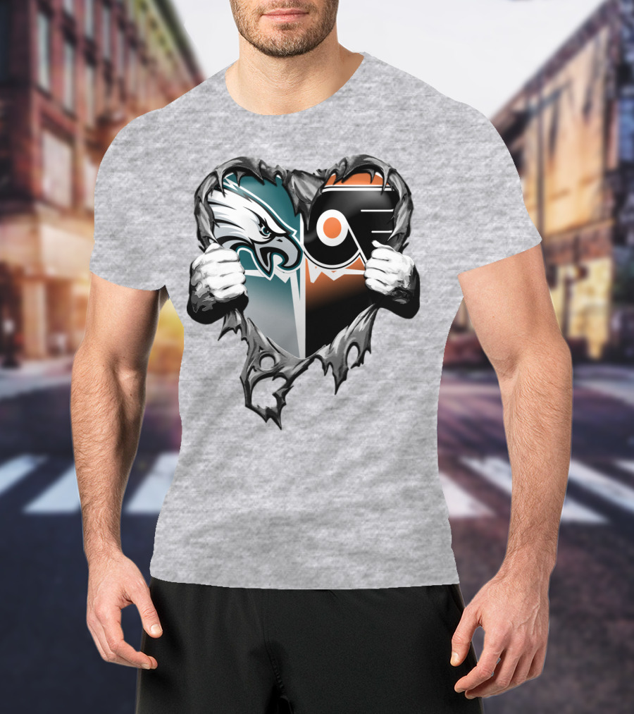 Eagles Flyers Heart Logo Combination T-Shirt