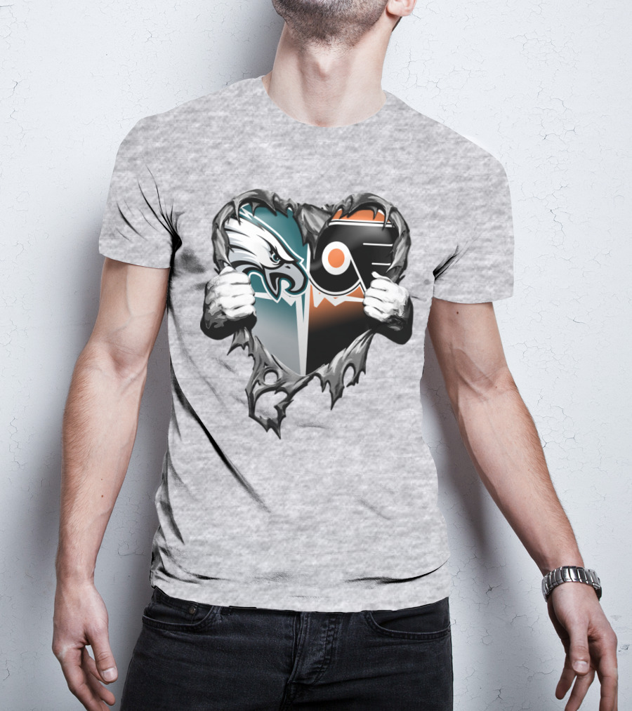 Eagles Flyers Heart Logo Combination T-Shirt