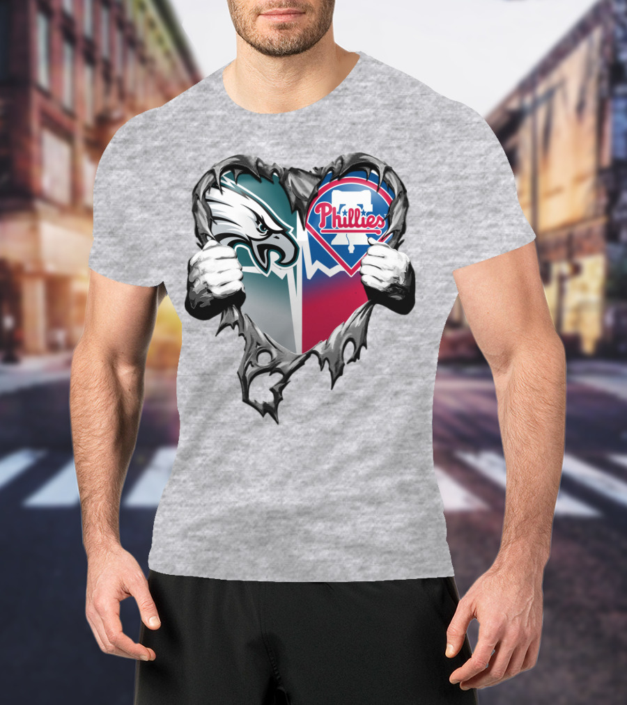 Eagles Phillies Heart Logo Blend T-Shirt