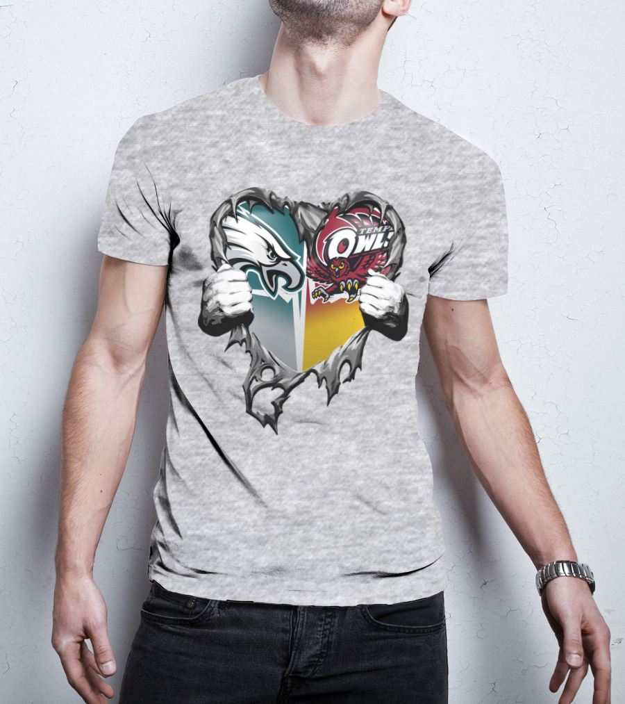 Philadelphia Eagles Temple Owls Heart Logo Rip T-Shirt