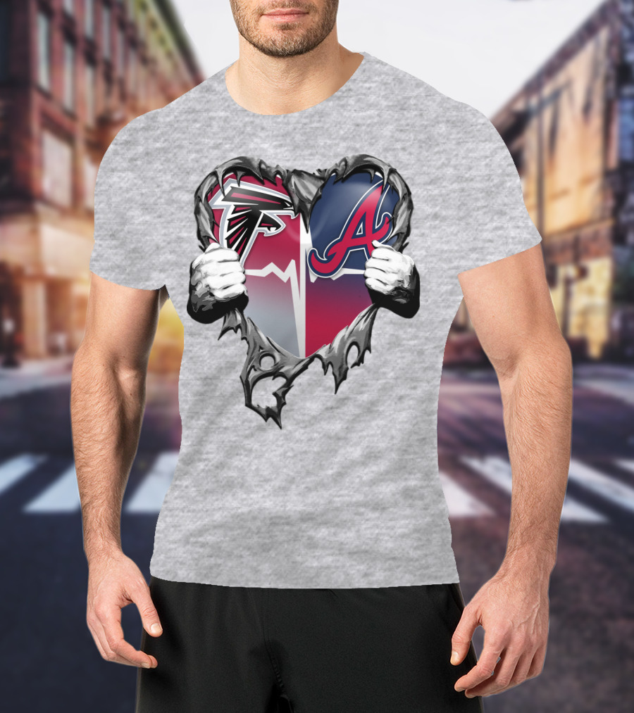 Falcons Braves Heart Design With Ripped Effect And Hands T-Shirt
