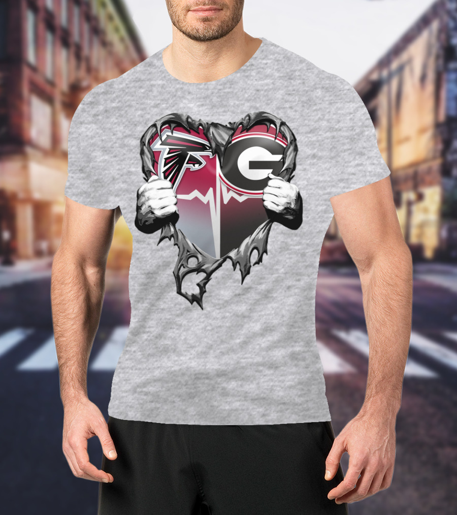 Atlanta Falcons Georgia Bulldogs Heart Torn T-Shirt
