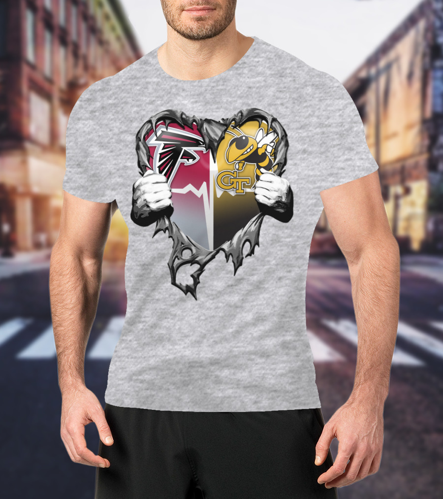 Falcons Georgia Tech Yellow Jackets Breaking Heart T-Shirt
