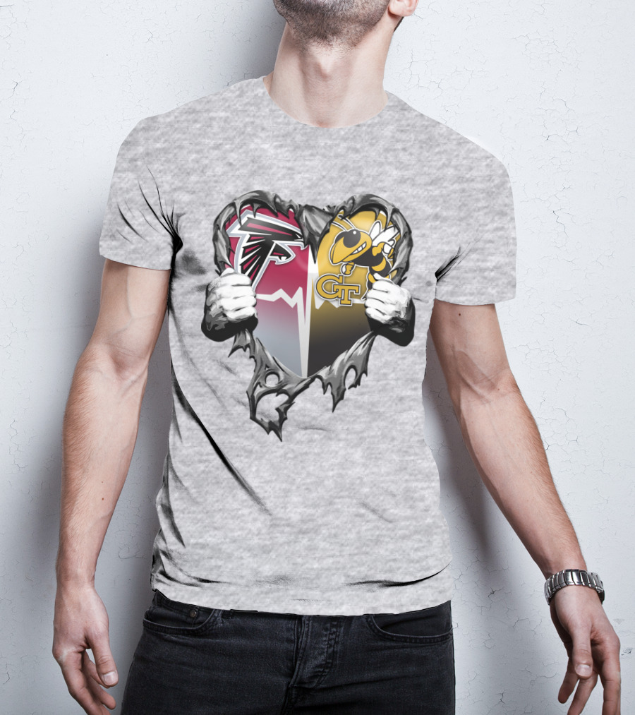 Falcons Georgia Tech Yellow Jackets Breaking Heart T-Shirt