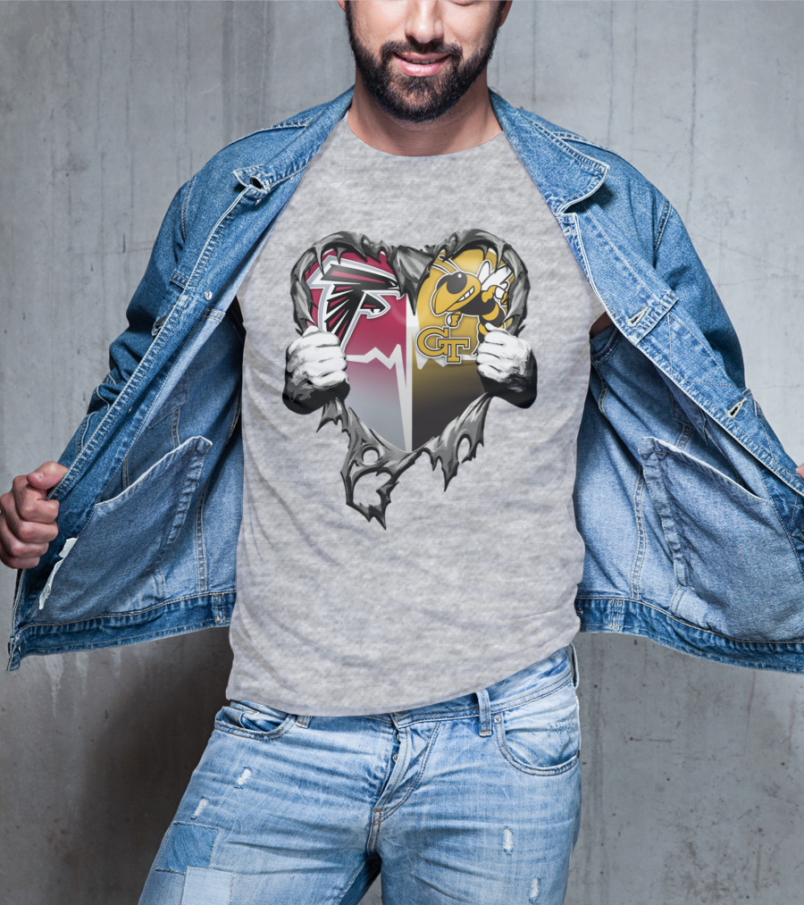 Falcons Georgia Tech Yellow Jackets Breaking Heart T-Shirt
