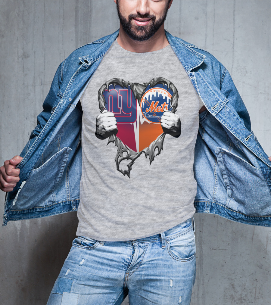 New York Giants Mets Heart Rip T-Shirt