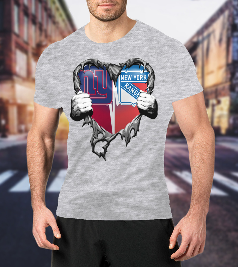 New York Giants And New York Rangers Heart Design Xatt064 T-Shirt