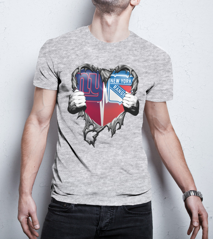 New York Giants And New York Rangers Heart Design Xatt064 T-Shirt