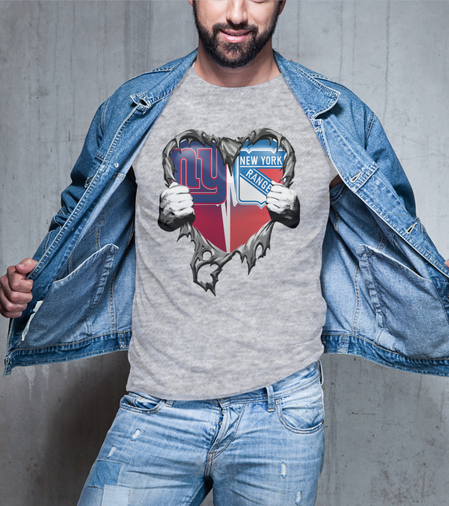 New York Giants And New York Rangers Heart Design Xatt064 T-Shirt