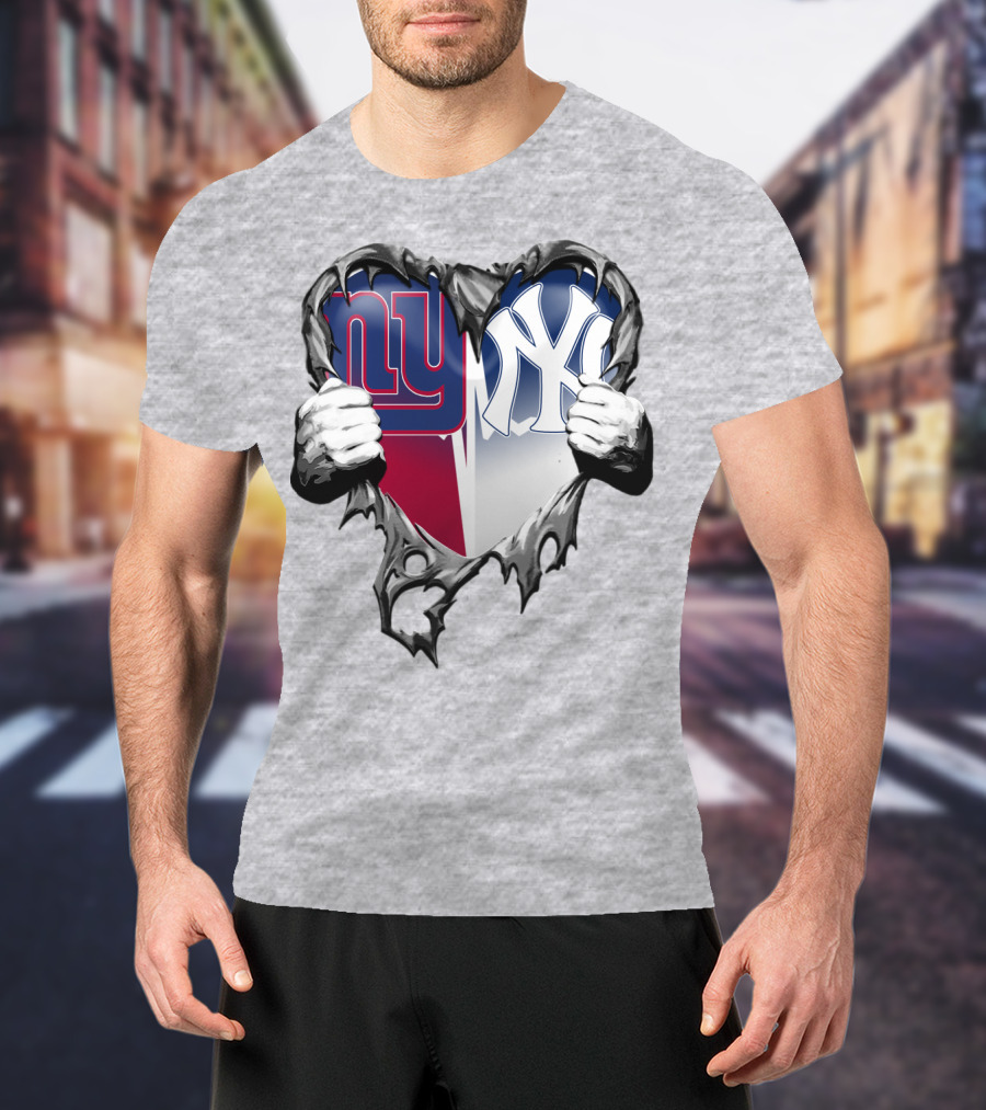 New York Giants Ny Yankees Heart T-Shirt