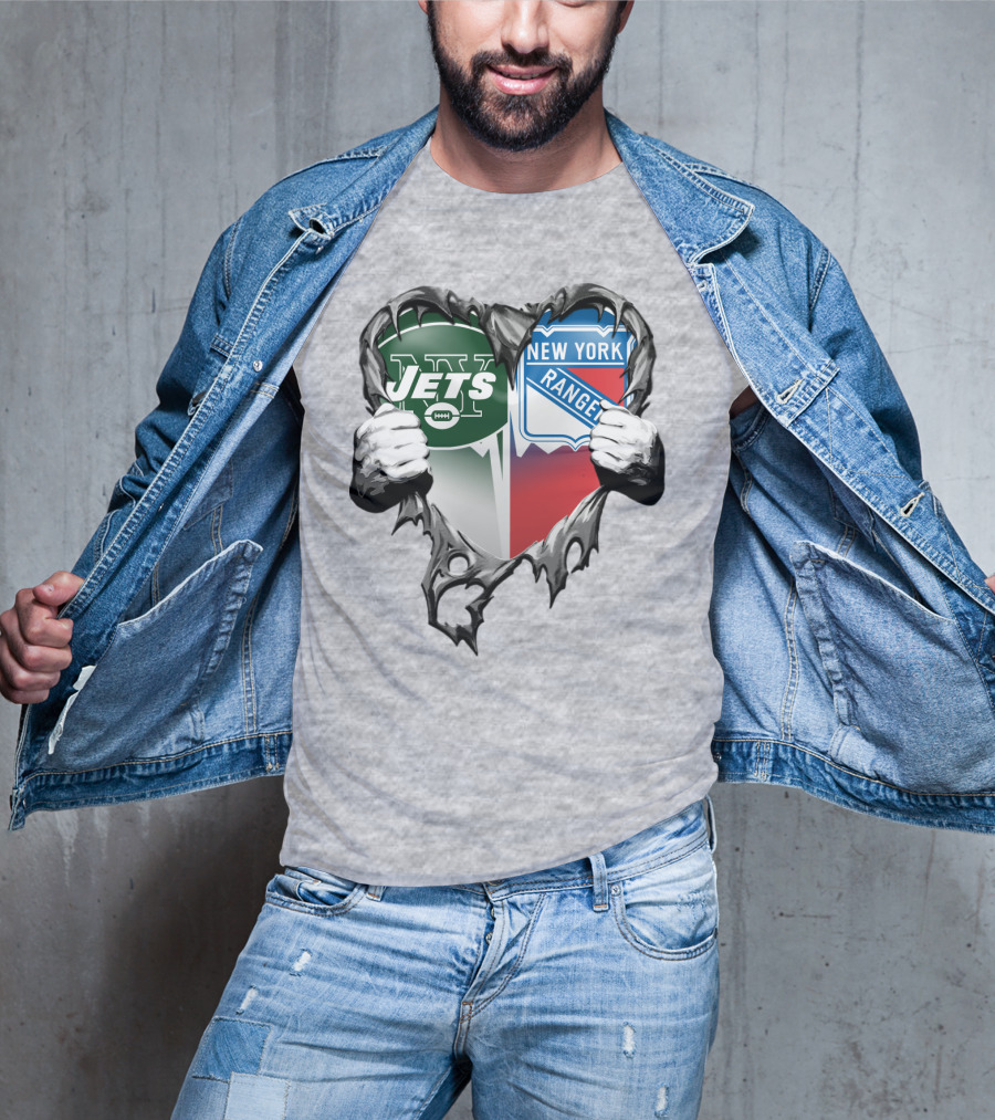 New York Jets Rangers Heart Split T-Shirt