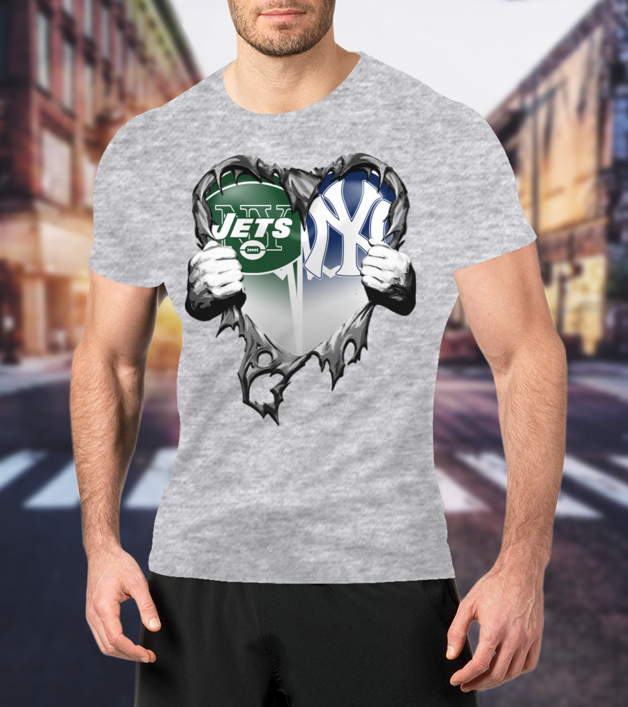 Jets And Yankees Heart Tear T-Shirt