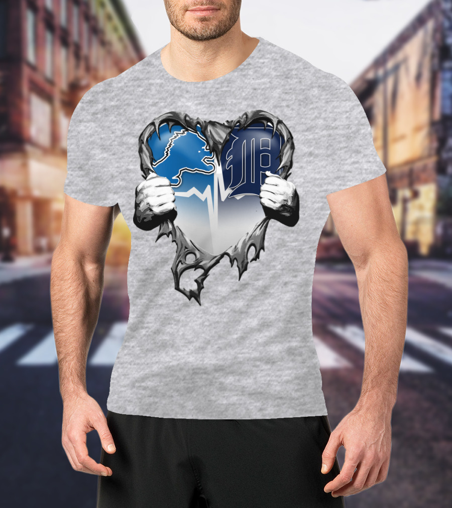 Lions Tigers Heartbeat Detroit Fan T-Shirt
