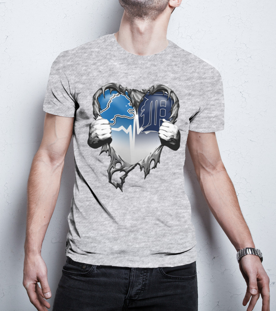 Lions Tigers Heartbeat Detroit Fan T-Shirt