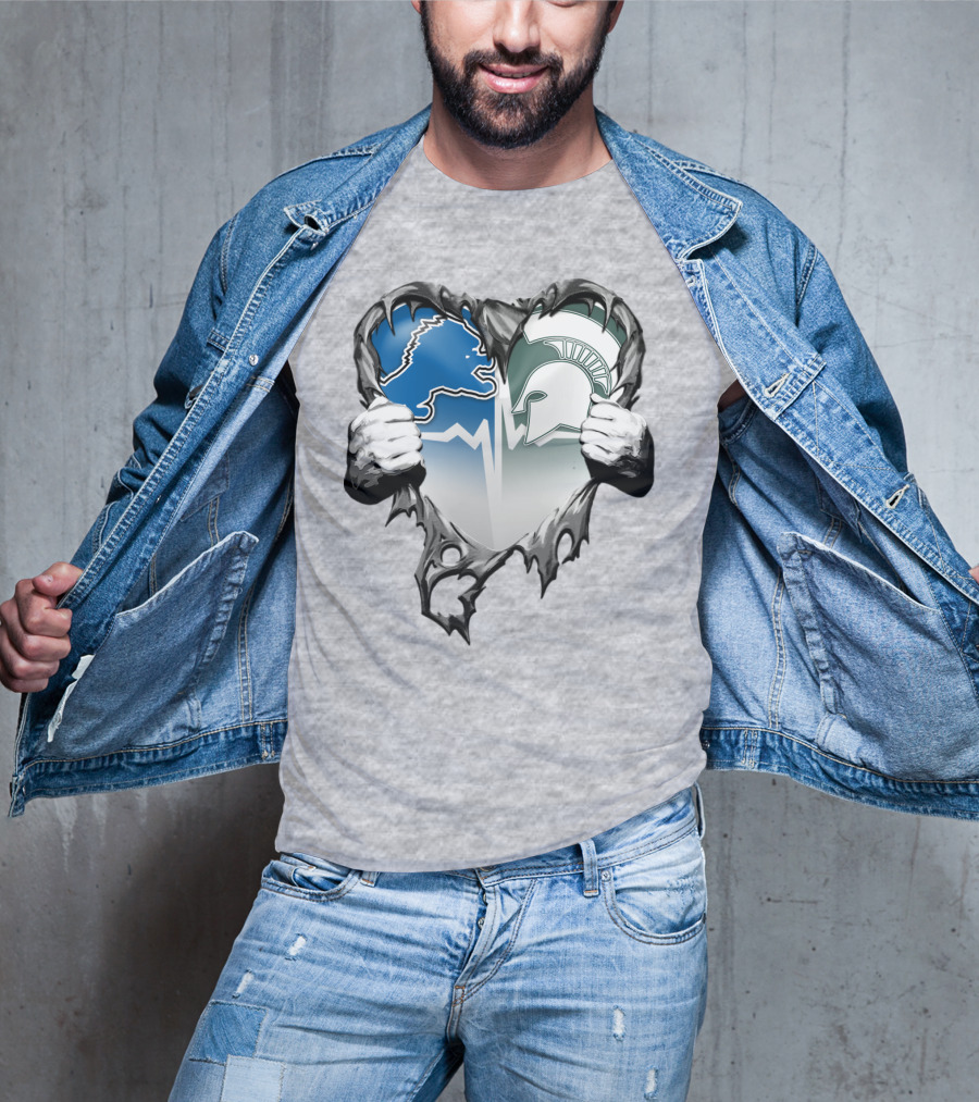 Detroit Lions And Michigan State Spartans Heart Logo Collaboration T-Shirt
