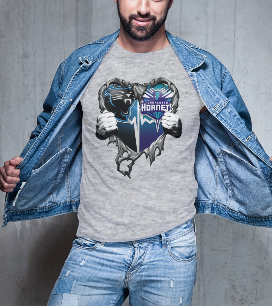 Carolina Panthers Charlotte Hornets Heart T-Shirt