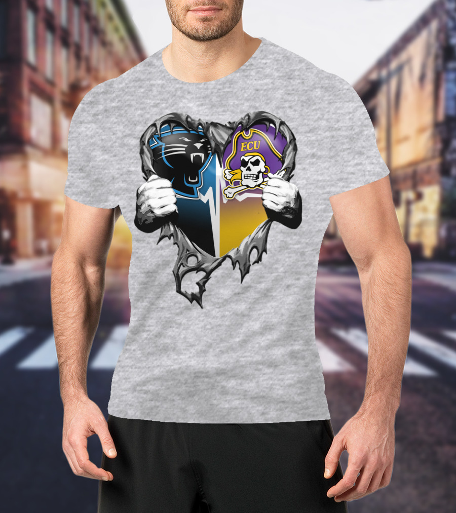 Carolina Panthers Ecu Pirates Torn Heart T-Shirt
