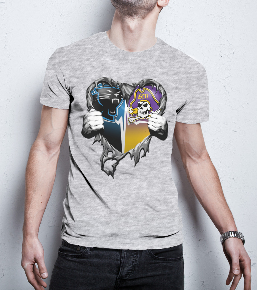 Carolina Panthers Ecu Pirates Torn Heart T-Shirt