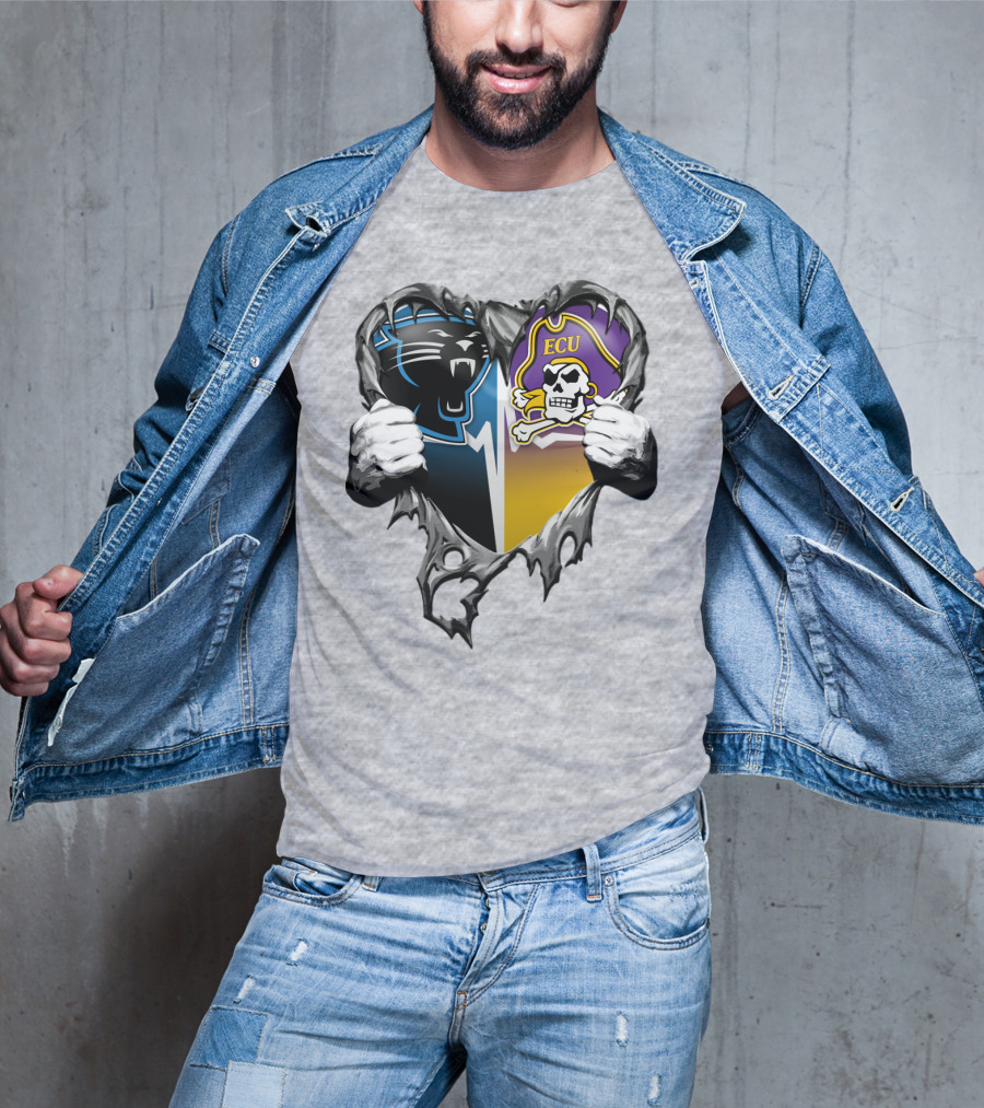 Carolina Panthers Ecu Pirates Torn Heart T-Shirt